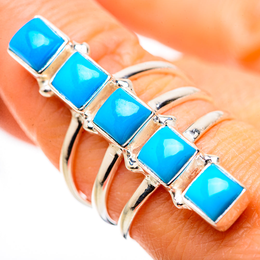 Turquoise square-stone 925 sterling silver ring, prong-set in a wide cross design