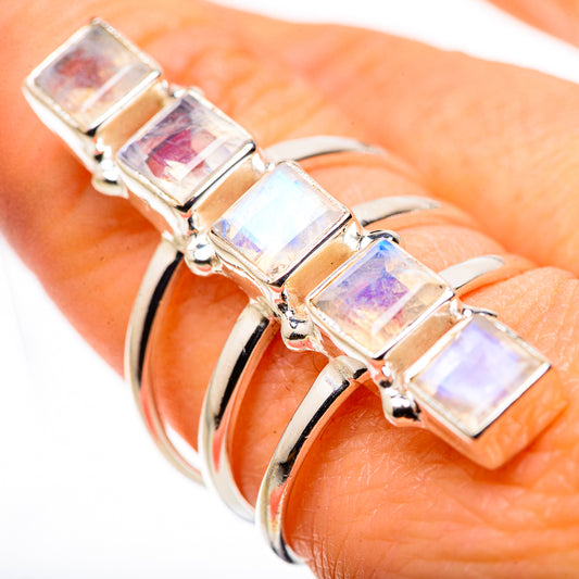 Rainbow Moonstone Rings handcrafted by Ana Silver Co - RING132733