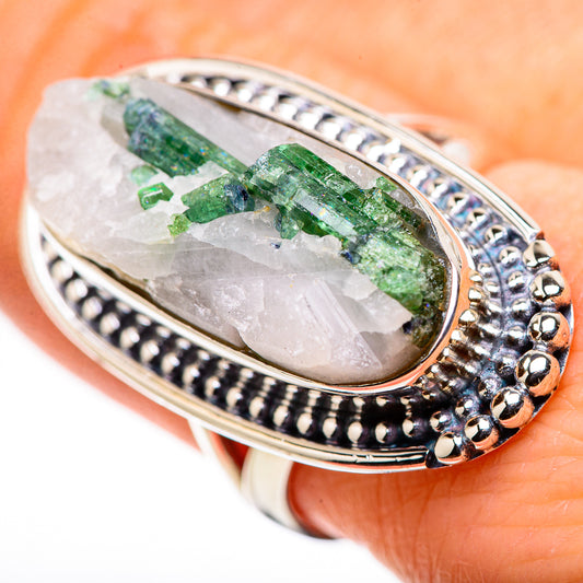 Green Tourmaline In Quartz Rings handcrafted by Ana Silver Co - RING132750