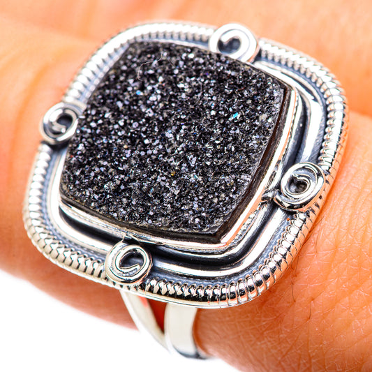 Black Druzy Rings handcrafted by Ana Silver Co - RING132781
