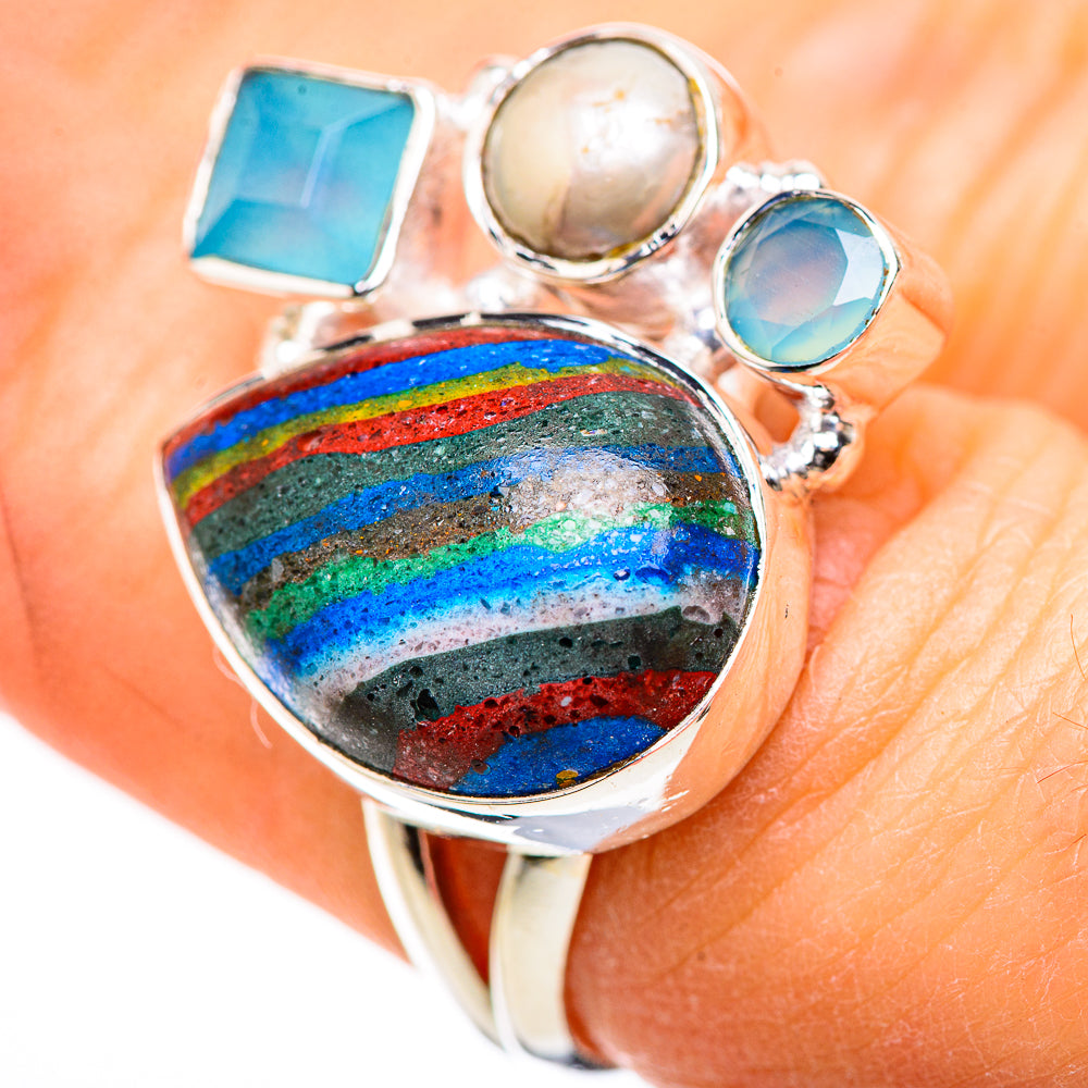 Rainbow Calsilica Rings handcrafted by Ana Silver Co - RING132784