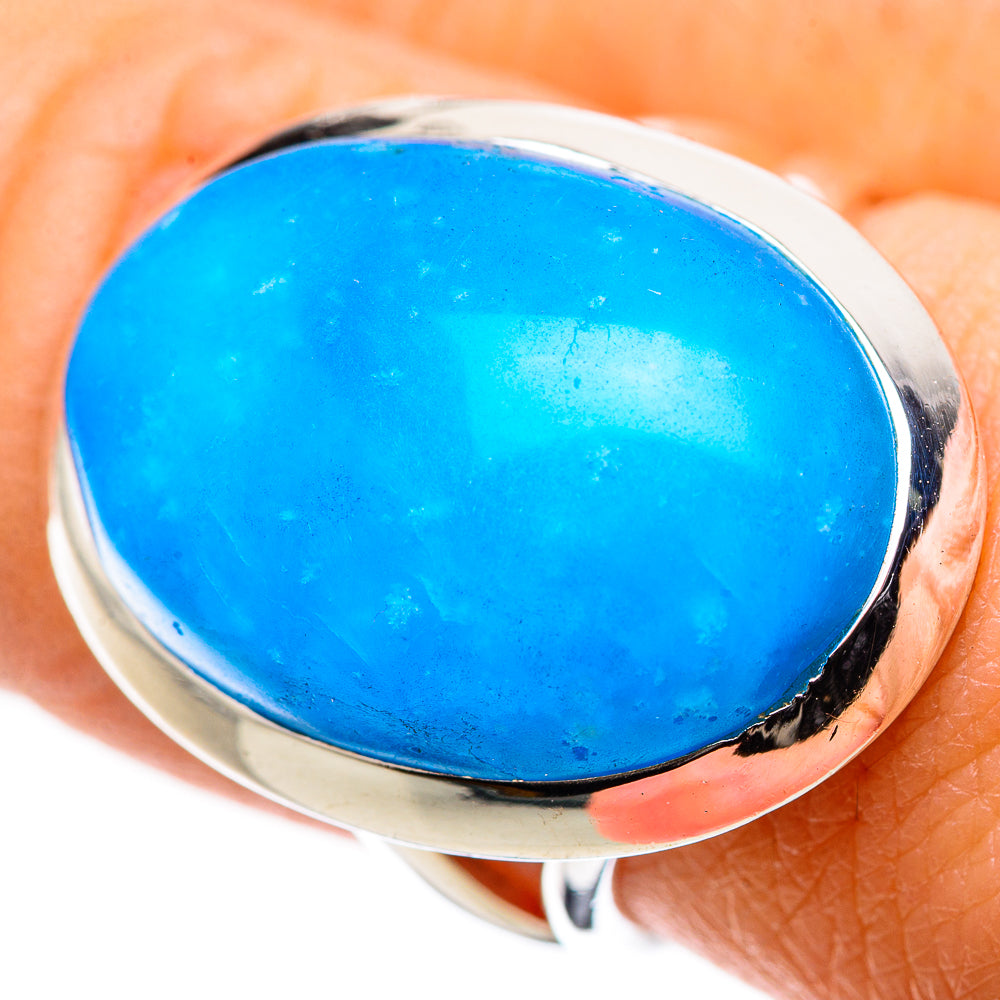 Blue oval cabochon sterling silver ring with raised bezel, size 7.75