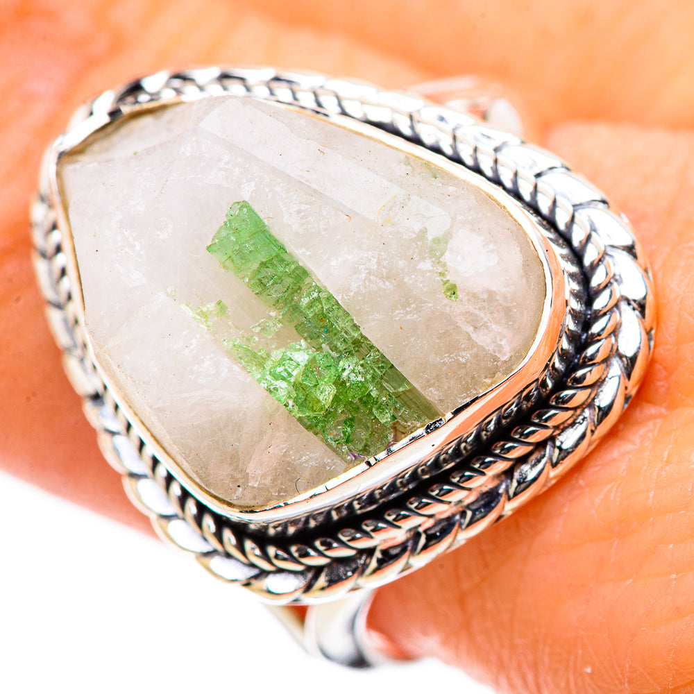 Green Tourmaline In Quartz Rings handcrafted by Ana Silver Co - RING132799