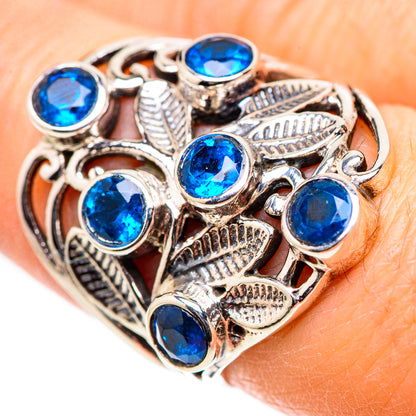 Silver filigree ring with round blue gemstones, size 7.5