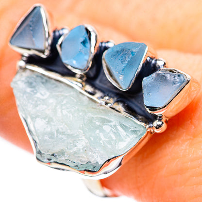 925 sterling silver ring with rough aquamarine and blue chalcedony slices, size 9.25