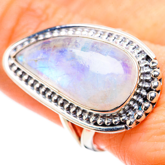 Rainbow Moonstone Rings handcrafted by Ana Silver Co - RING132915