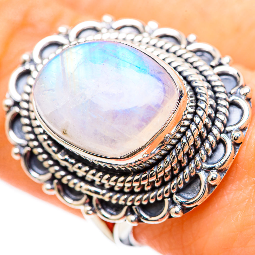 Rainbow Moonstone Rings handcrafted by Ana Silver Co - RING132983