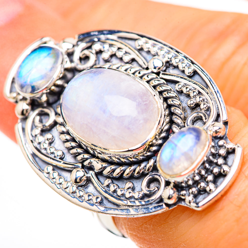 Rainbow Moonstone Rings handcrafted by Ana Silver Co - RING133069