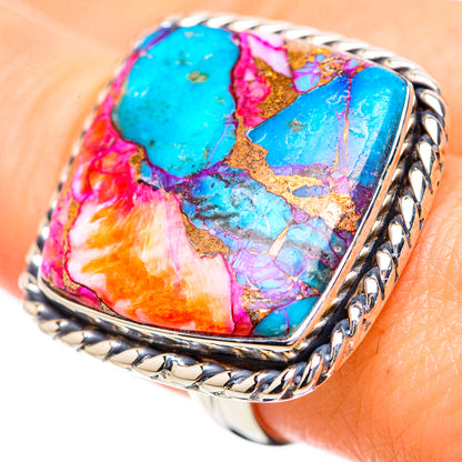 Kingman Pink Dahlia Turquoise Rings handcrafted by Ana Silver Co - RING133073