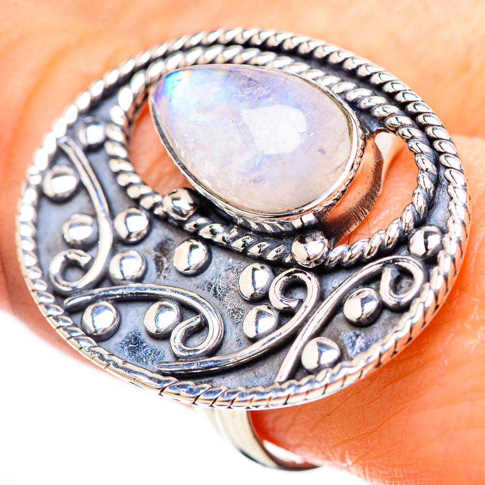 Rainbow Moonstone Rings handcrafted by Ana Silver Co - RING133134