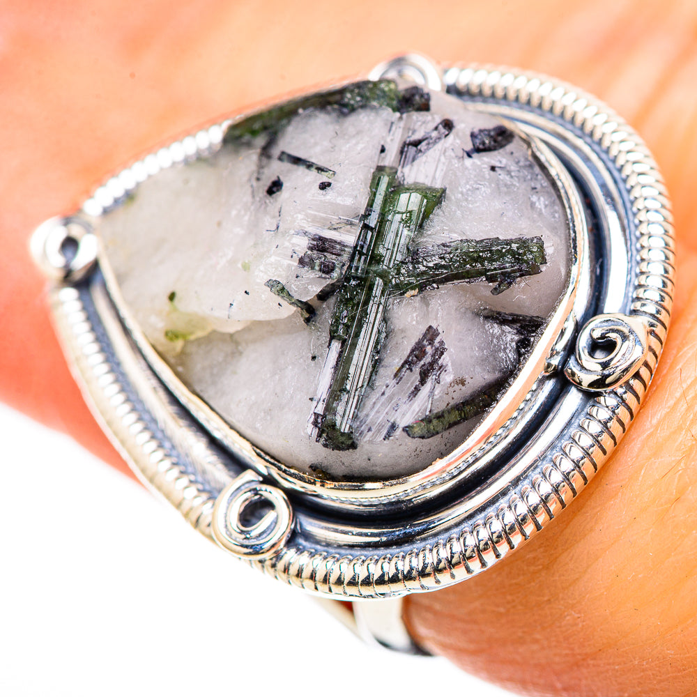 Green Tourmaline In Quartz Rings handcrafted by Ana Silver Co - RING133151