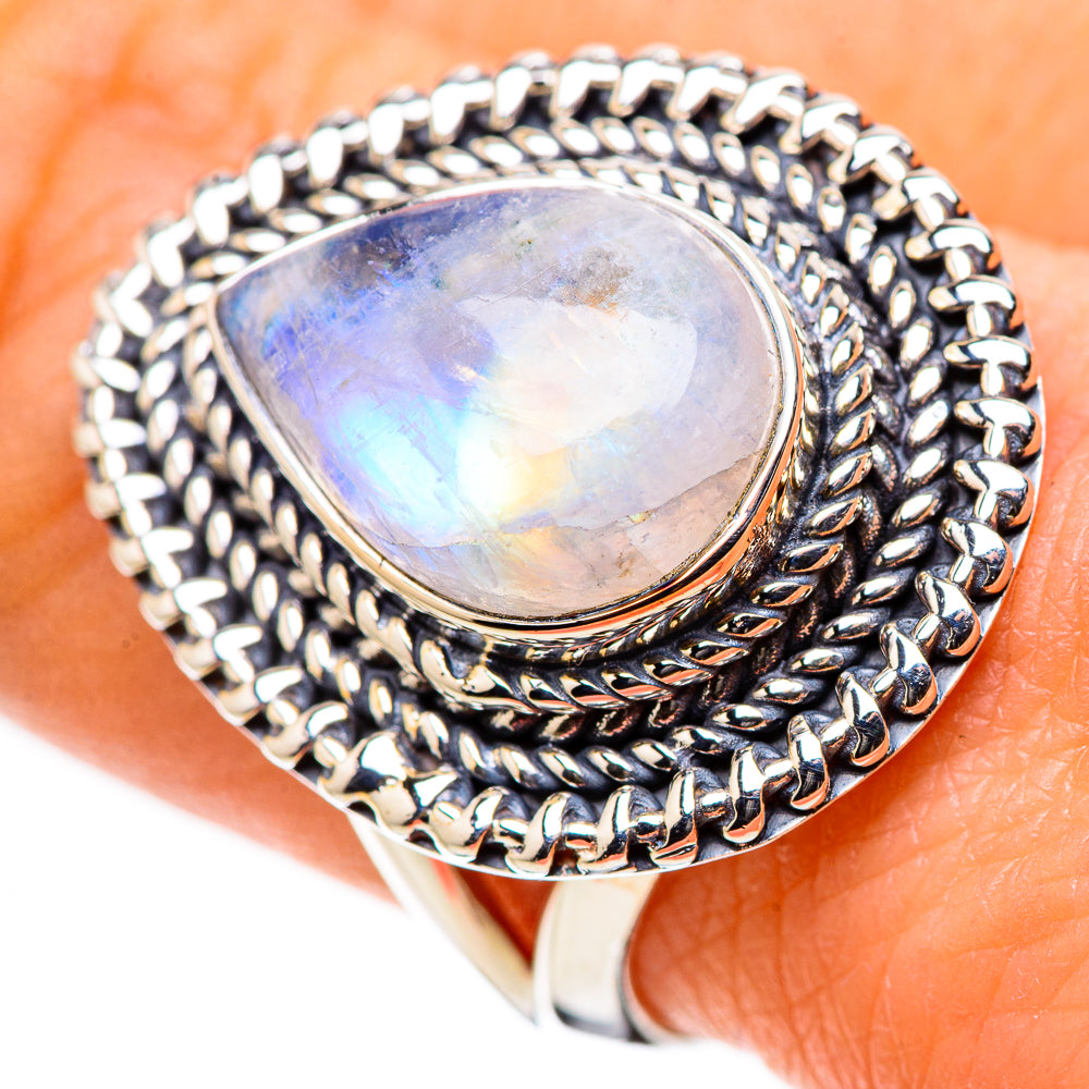 Rainbow Moonstone Rings handcrafted by Ana Silver Co - RING133183