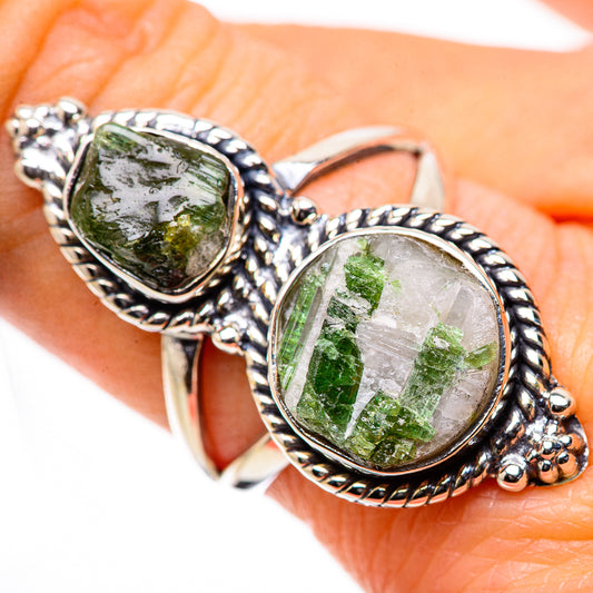 Green Tourmaline In Quartz Rings handcrafted by Ana Silver Co - RING133195