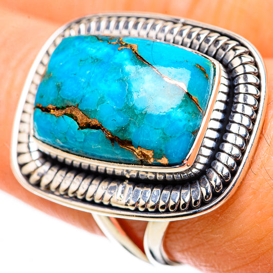 Blue Copper Composite Turquoise Rings handcrafted by Ana Silver Co - RING133216