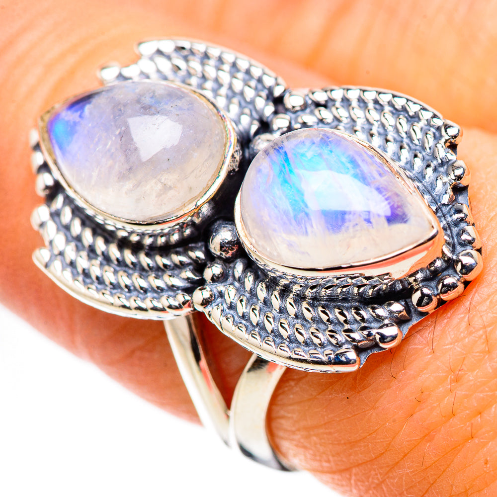 Rainbow Moonstone Rings handcrafted by Ana Silver Co - RING133251
