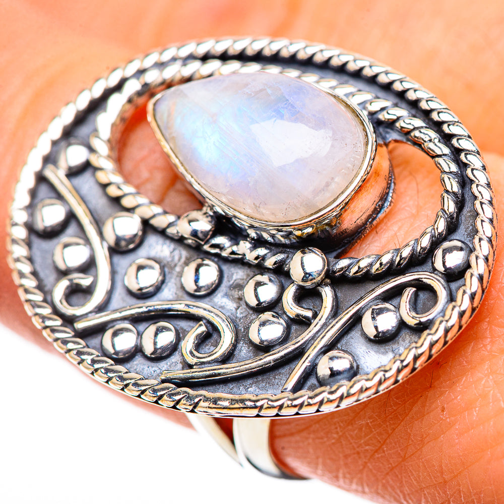 Rainbow Moonstone Rings handcrafted by Ana Silver Co - RING133276