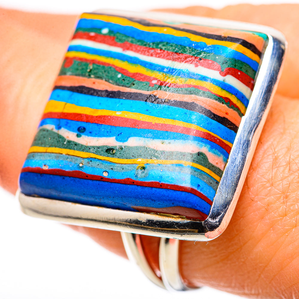 Rainbow Calsilica Rings handcrafted by Ana Silver Co - RING133278