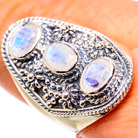 Rainbow Moonstone Rings handcrafted by Ana Silver Co - RING133304