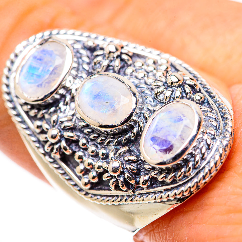 Rainbow Moonstone Rings handcrafted by Ana Silver Co - RING133304