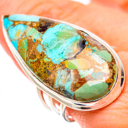 Turquoise mosaic oval inlay ring in sterling silver, large statement style