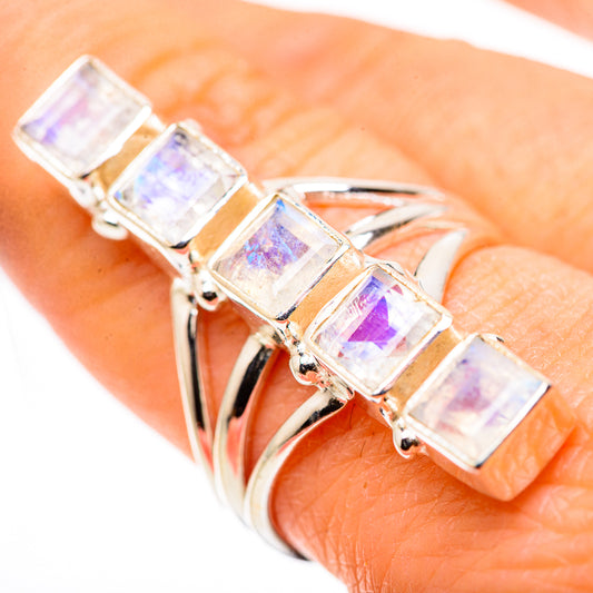 Rainbow Moonstone Rings handcrafted by Ana Silver Co - RING133327