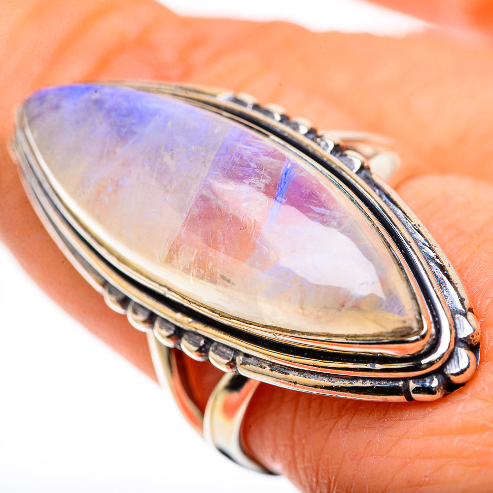 Rainbow Moonstone Rings handcrafted by Ana Silver Co - RING133358