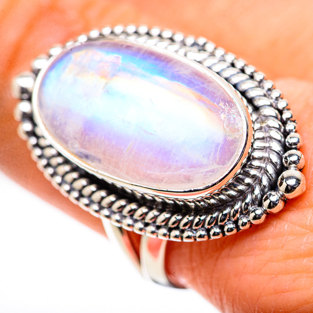 Rainbow Moonstone Rings handcrafted by Ana Silver Co - RING133359