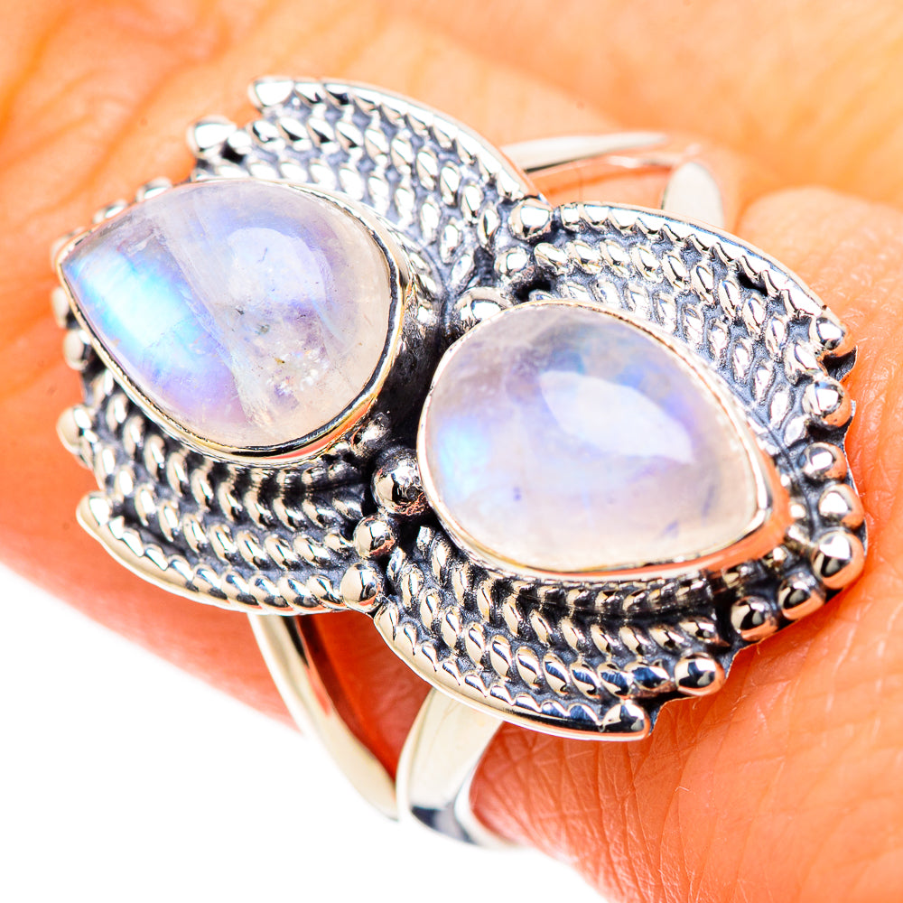 Rainbow Moonstone Rings handcrafted by Ana Silver Co - RING133379