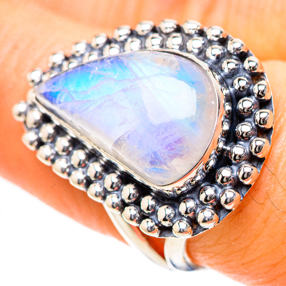Rainbow Moonstone Rings handcrafted by Ana Silver Co - RING133380