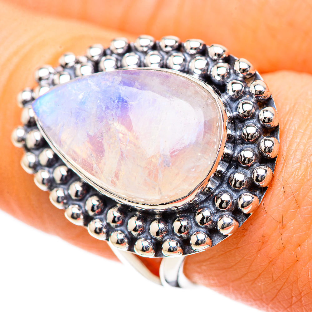 Rainbow Moonstone Rings handcrafted by Ana Silver Co - RING133400