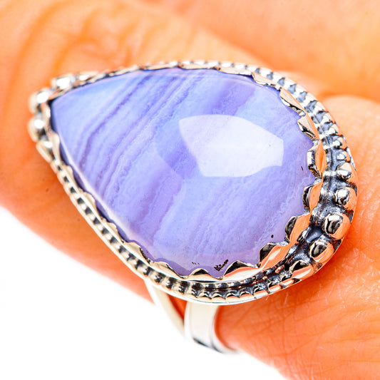 Blue Lace Agate Rings handcrafted by Ana Silver Co - RING133401
