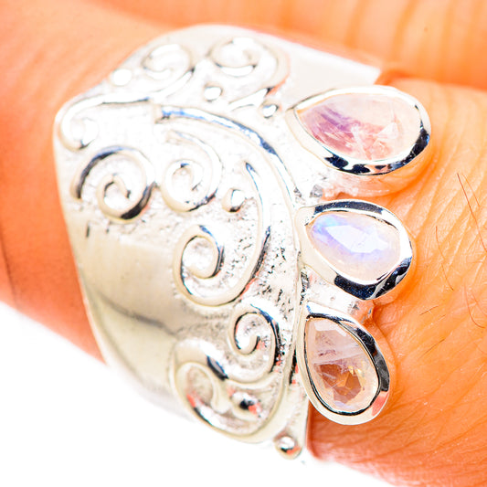 Rainbow Moonstone Rings handcrafted by Ana Silver Co - RING133421