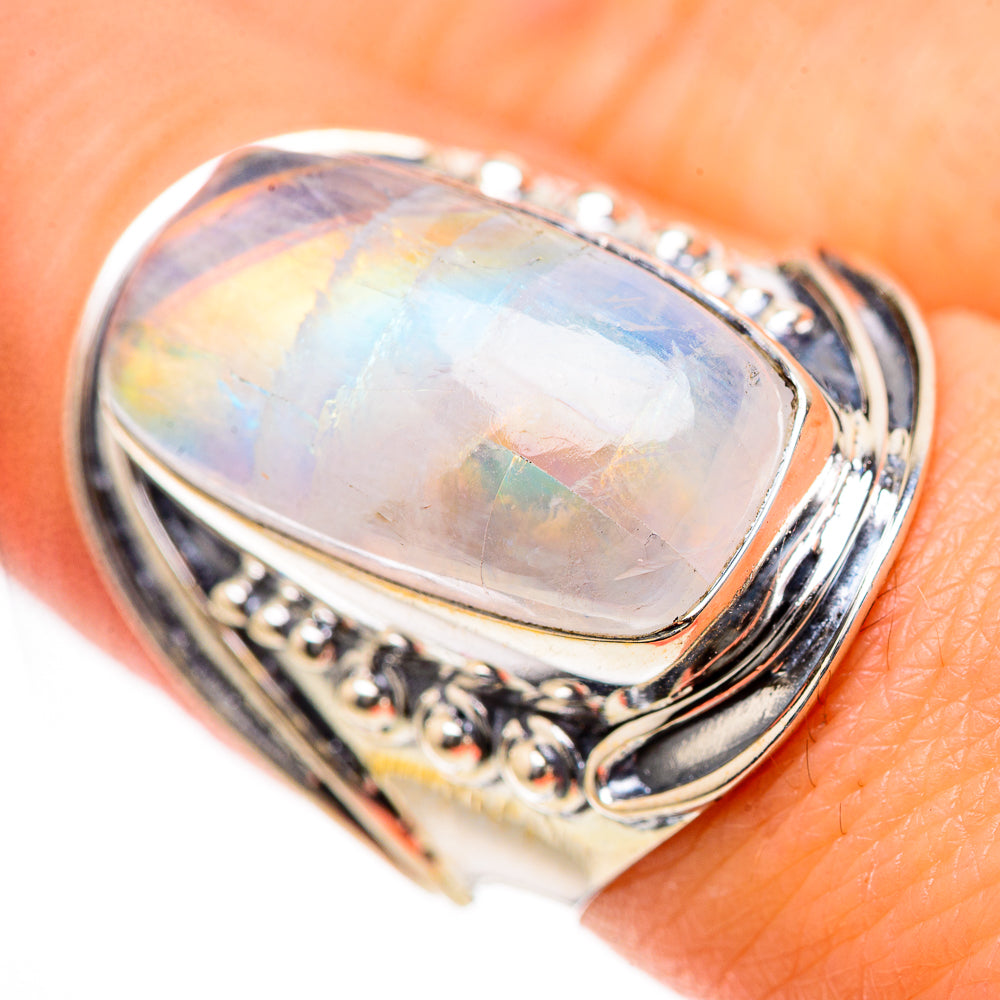 Rainbow Moonstone Rings handcrafted by Ana Silver Co - RING133442