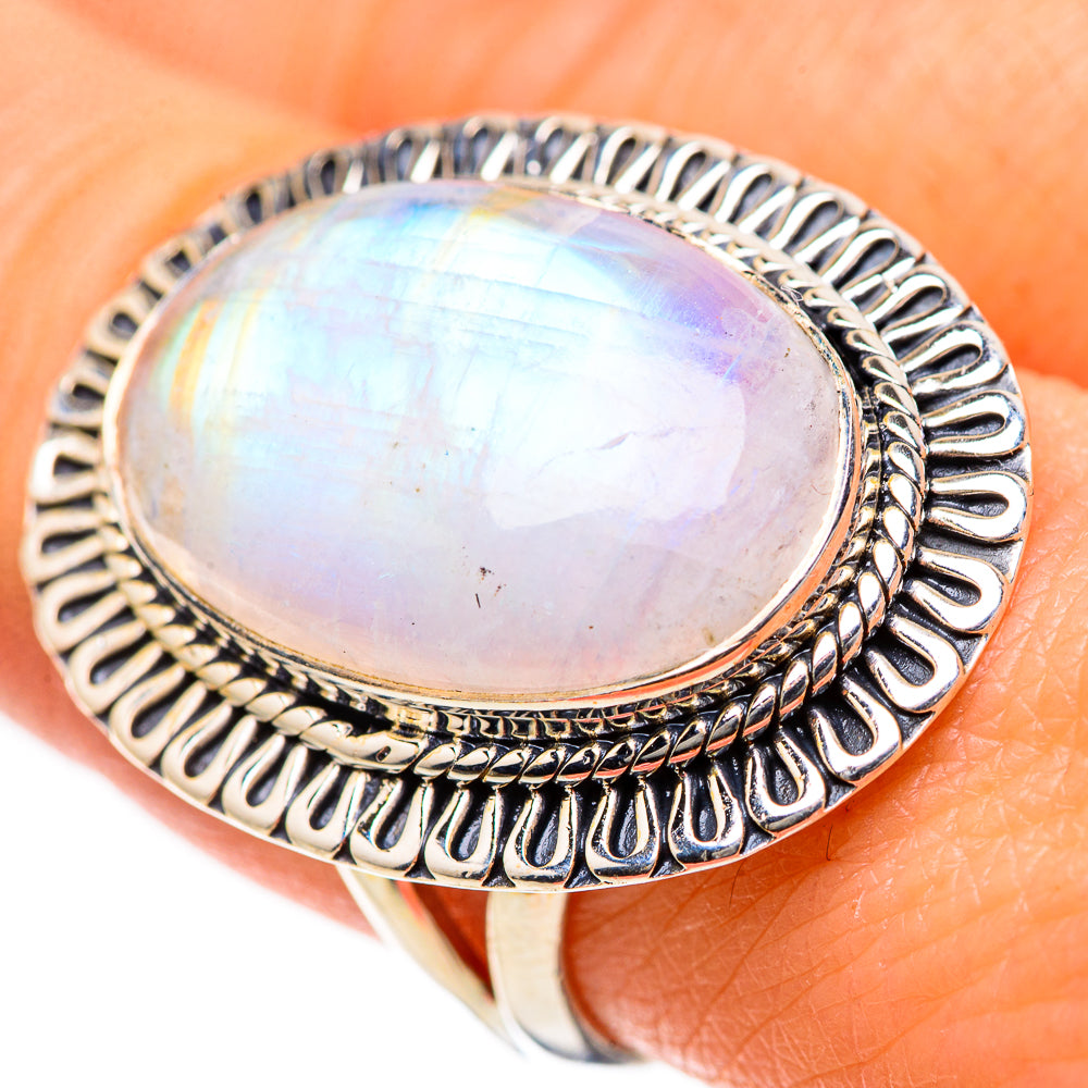 Rainbow Moonstone Rings handcrafted by Ana Silver Co - RING133487