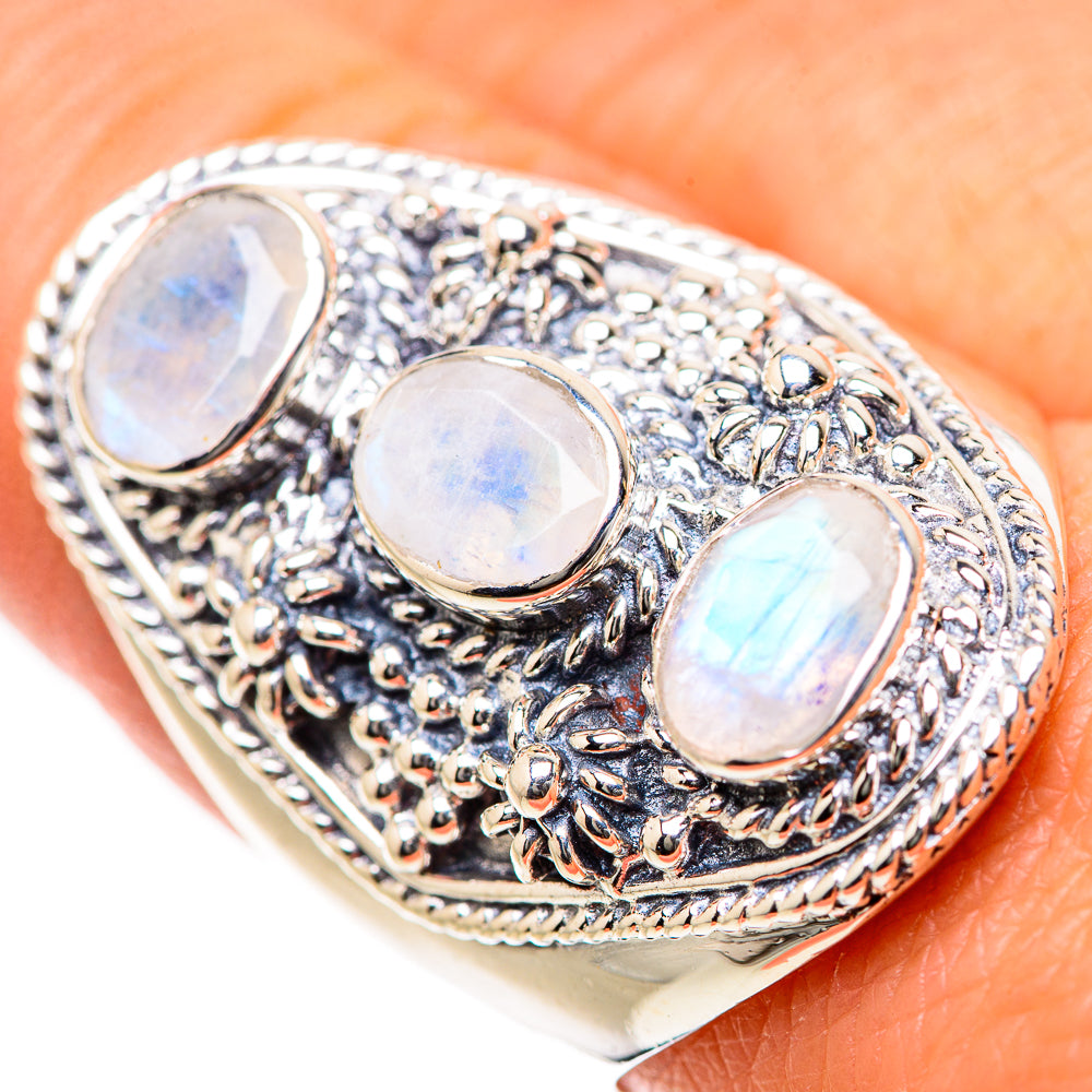 Rainbow Moonstone Rings handcrafted by Ana Silver Co - RING133505