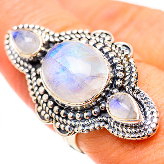 Rainbow Moonstone Rings handcrafted by Ana Silver Co - RING133522