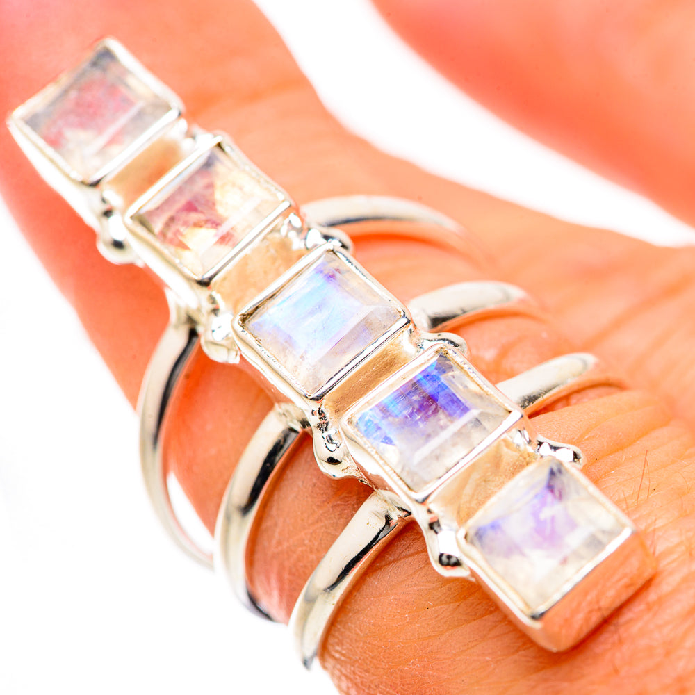 Rainbow Moonstone Rings handcrafted by Ana Silver Co - RING133523