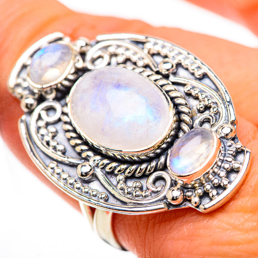Rainbow Moonstone Rings handcrafted by Ana Silver Co - RING133536