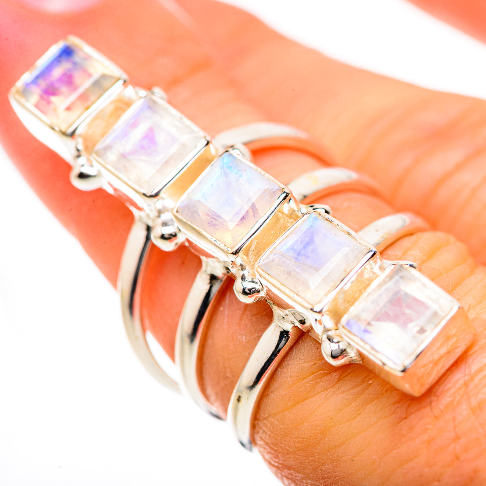 Rainbow Moonstone Rings handcrafted by Ana Silver Co - RING133555