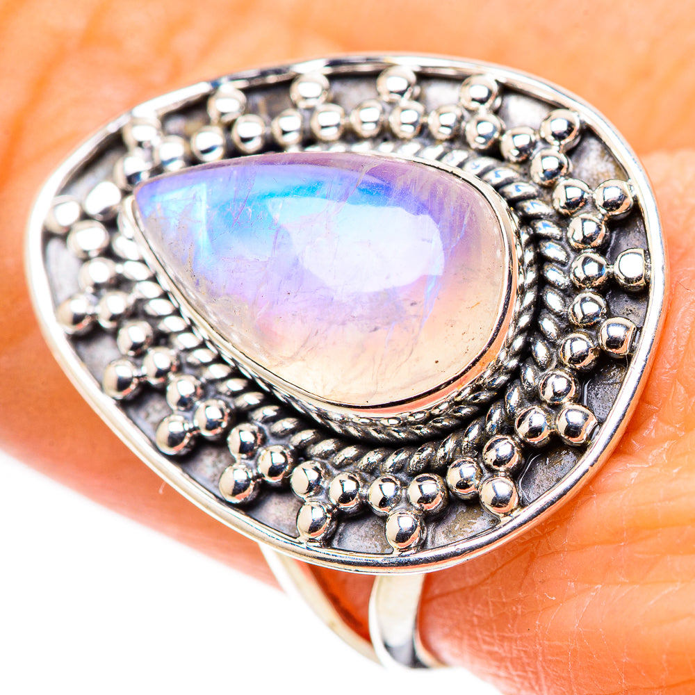 Rainbow Moonstone Rings handcrafted by Ana Silver Co - RING133655