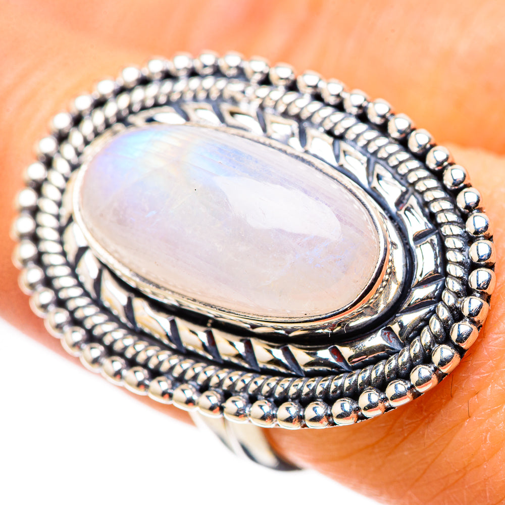 Rainbow Moonstone Rings handcrafted by Ana Silver Co - RING133656