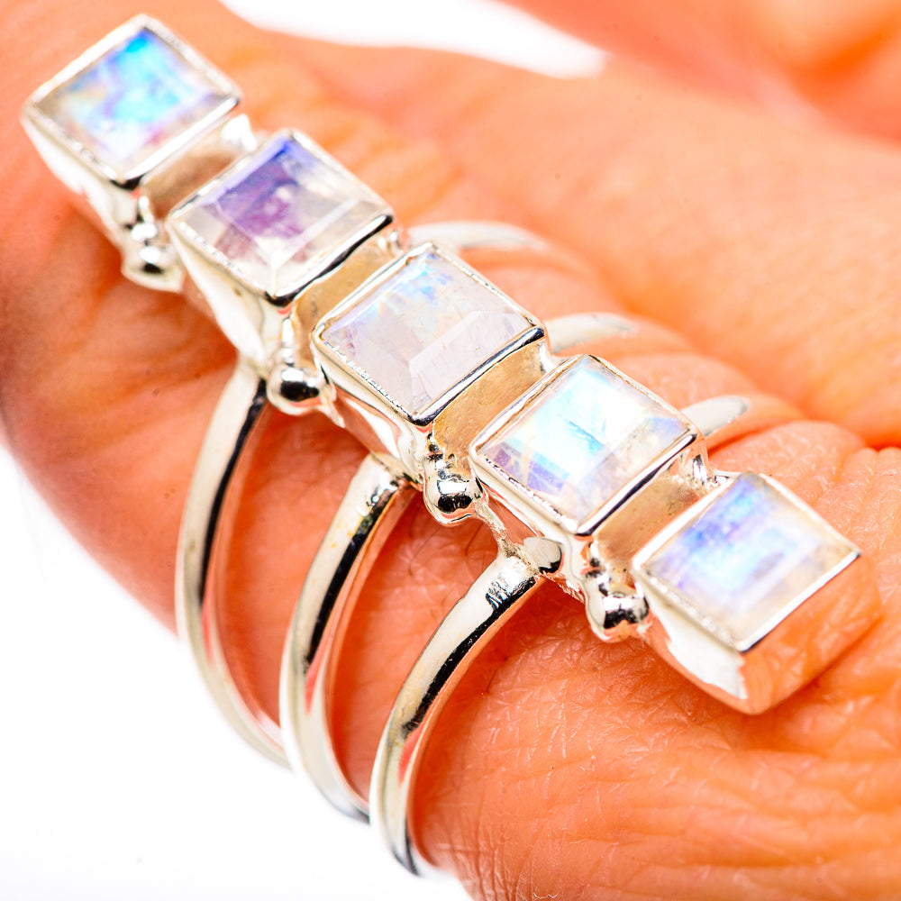 Rainbow Moonstone Rings handcrafted by Ana Silver Co - RING133713