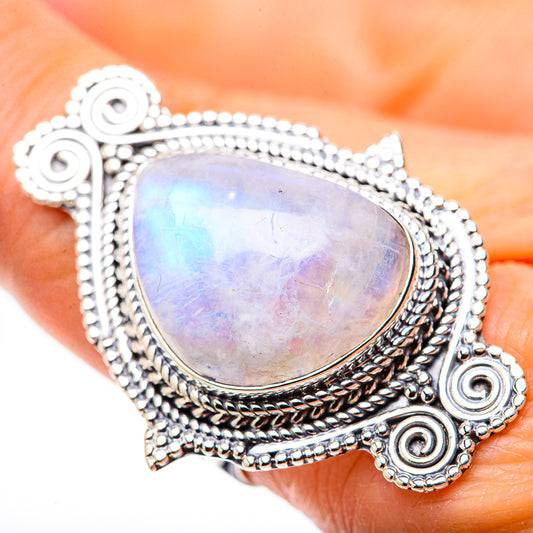 Rainbow Moonstone Rings handcrafted by Ana Silver Co - RING133715