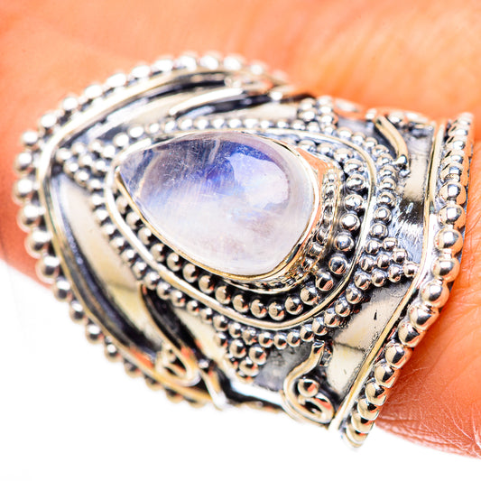 Rainbow Moonstone Rings handcrafted by Ana Silver Co - RING133744