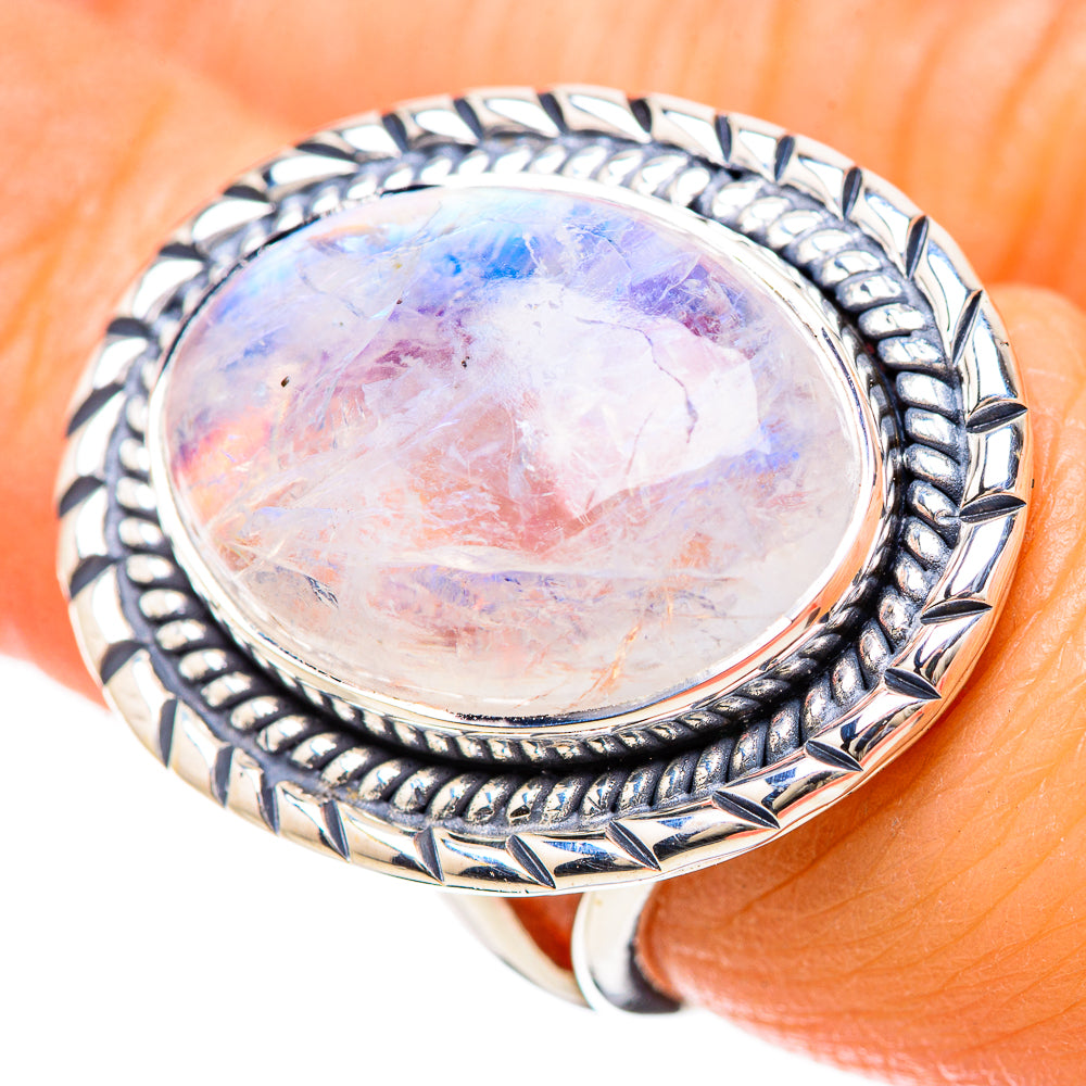 Rainbow Moonstone Rings handcrafted by Ana Silver Co - RING133814