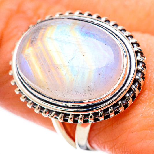 Rainbow Moonstone Rings handcrafted by Ana Silver Co - RING133844