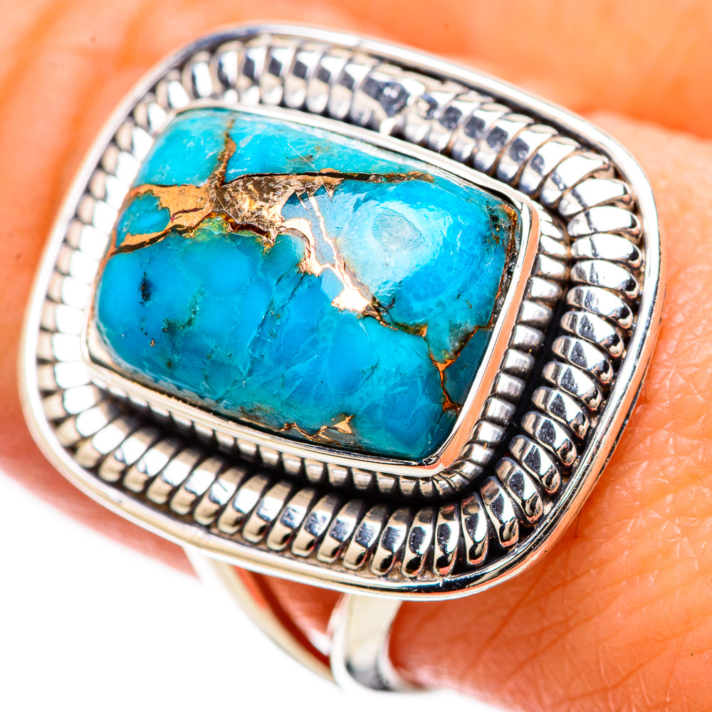 Blue Copper Composite Turquoise Rings handcrafted by Ana Silver Co - RING133853