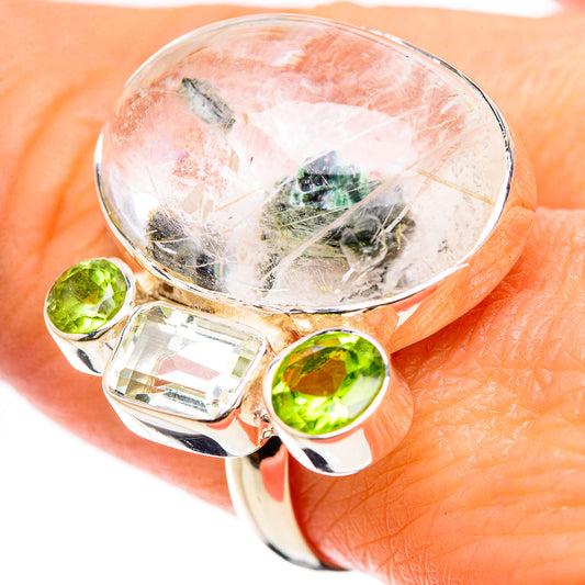 Green Tourmaline In Quartz Rings handcrafted by Ana Silver Co - RING133867