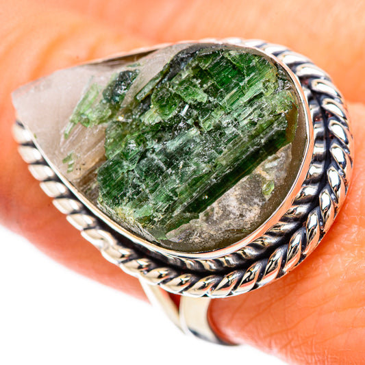 Green Tourmaline In Quartz Rings handcrafted by Ana Silver Co - RING133942