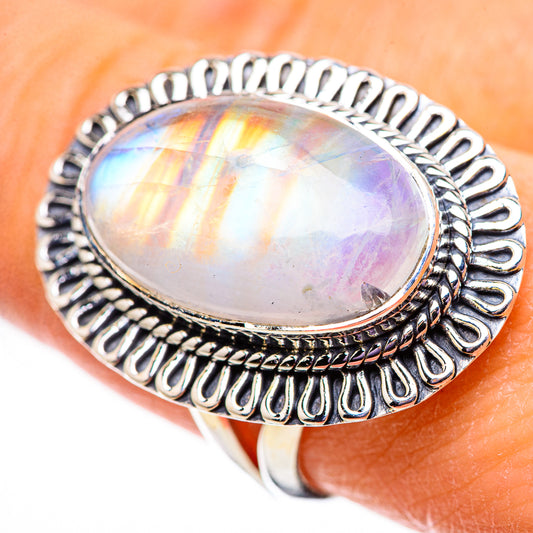 Rainbow Moonstone Rings handcrafted by Ana Silver Co - RING134007